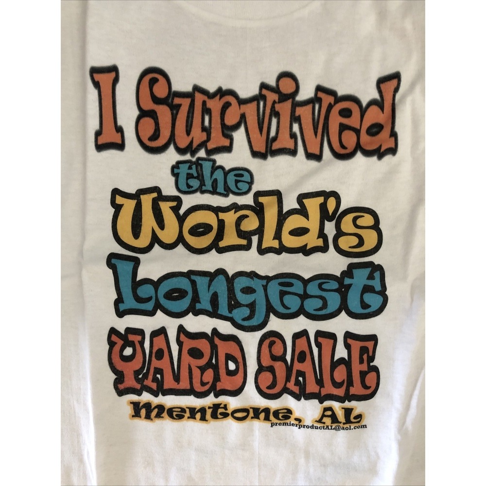 Vtg I Survived The Worlds Longest Yard Sale Shirt Mentone AL White New Unisex S
